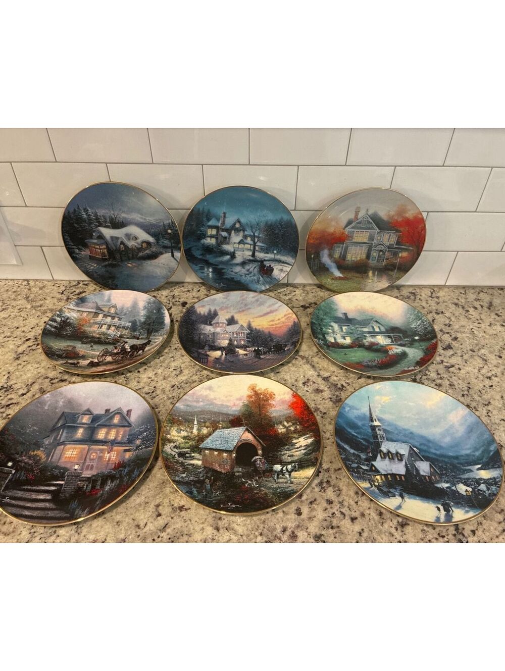 Set of 9 Knowles Thomas Kinkade Collector's Plates - Limited Edition Holiday & U